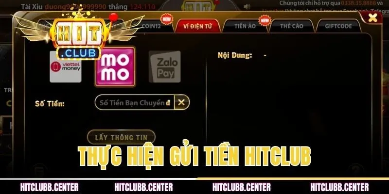 Thao tác thực hiện gửi tiền HITCLUB